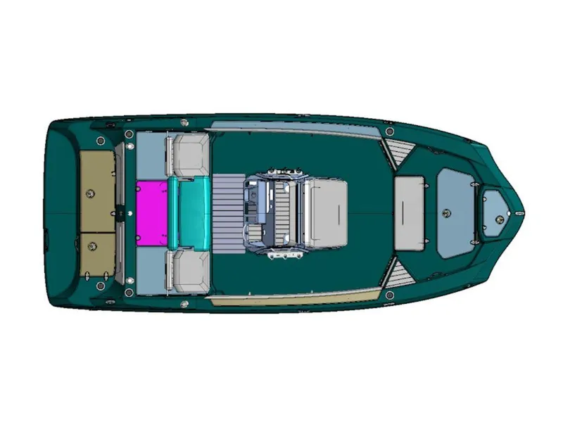 Slide: The Image of Top view of 2024 Yamaha Boats 195 FSH Sport layout. - 3
