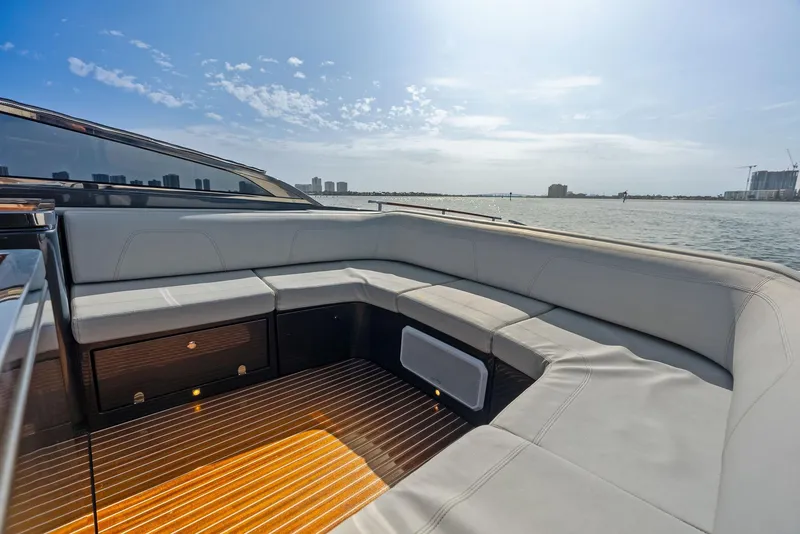 Slide: The Image of Luxurious seating area on a 2017 Riva Rivamare yacht with ocean view. - 14
