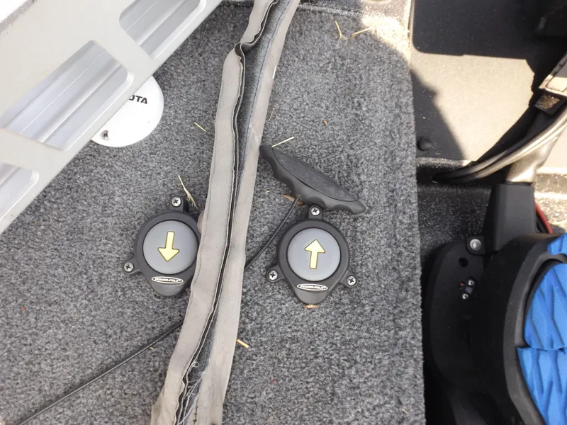 Slide: The Image of 2020 Falcon Boats 21TE interior with control buttons and carpeted floor. - 12