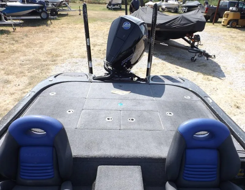 Slide: The Image of 2020 Falcon Boats 21TE fishing boat with dual seats and outboard motor. - 20