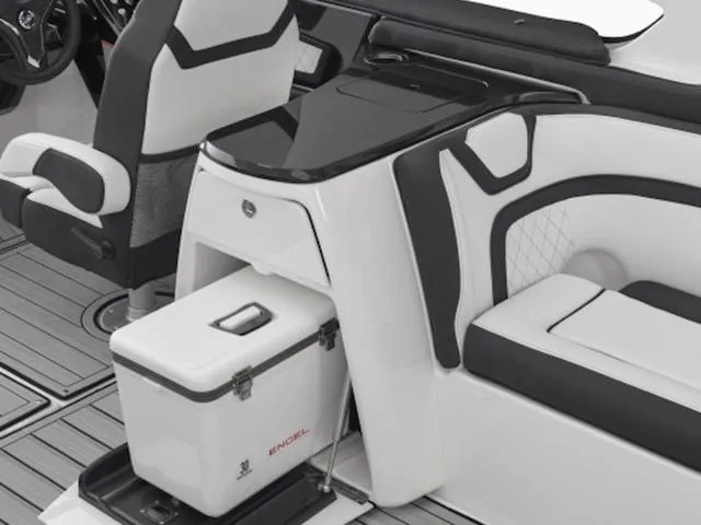 Slide: The Image of 2024 Yamaha Boats 275SD interior with Engel cooler and sleek seating design. - 4