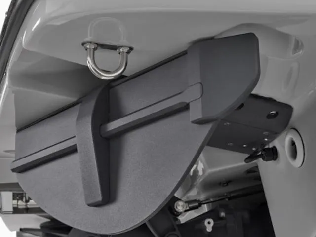 Slide: The Image of 2024 Yamaha Boats 255XE rear detail showcasing advanced hull design and hardware. - 14