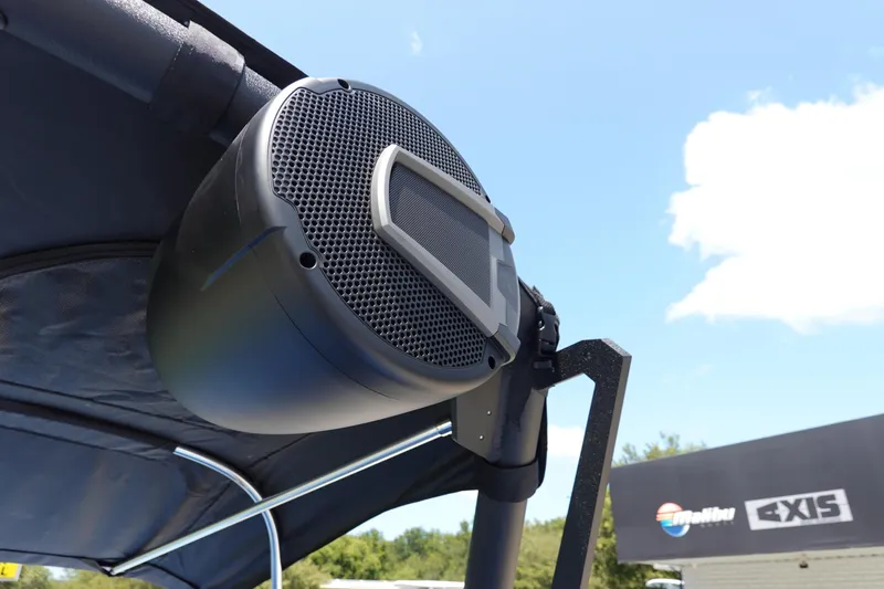 Slide: The Image of Close-up of 2024 Axis A225 boat speaker under blue sky. - 32