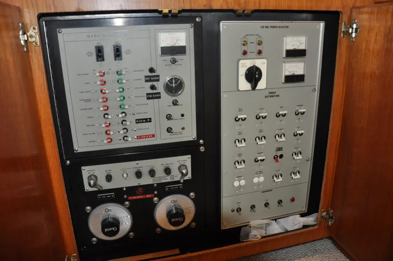 Slide: The Image of Electrical control panel of a 1987 Bertram 37 Convertible yacht. - 47