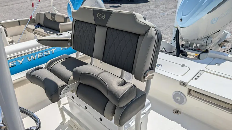 Slide: The Image of 2025 Key West 250 Bay Reef boat seating with modern design and comfort features. - 3