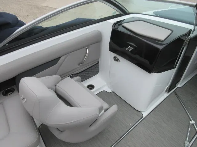 Slide: The Image of 2024 Four Winns HD3 boat interior with gray seating and modern design. - 10