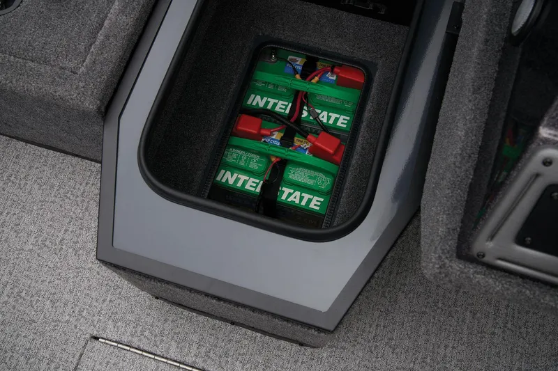 Slide: The Image of 2024 Ranger VS1782SC Angler boat battery compartment with Interstate batteries. - 28
