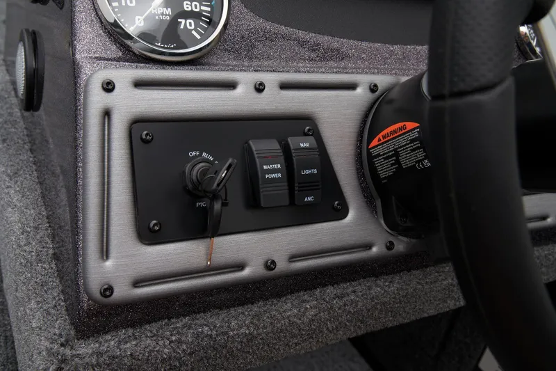 Slide: The Image of 2024 Ranger VS1782SC Angler boat dashboard with switches and gauge. - 36