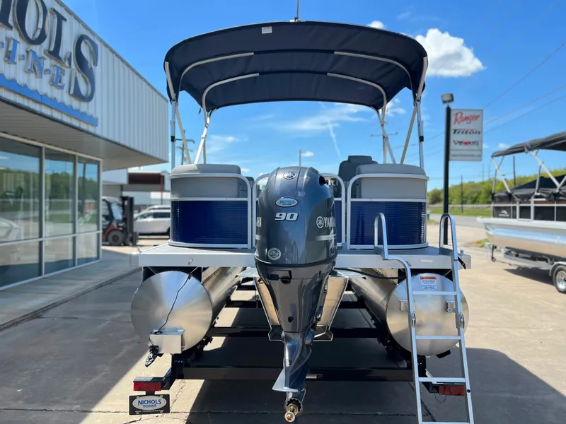 Slide: The Image of 2024 Bennington 20 SVSR pontoon boat with Yamaha 90 engine, rear view. - 3