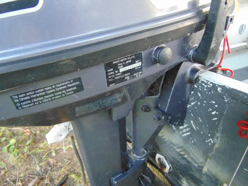 Slide: The Image of Close-up of a 2021 North Atlantic Inflatables DINK boat motor mount. - 4