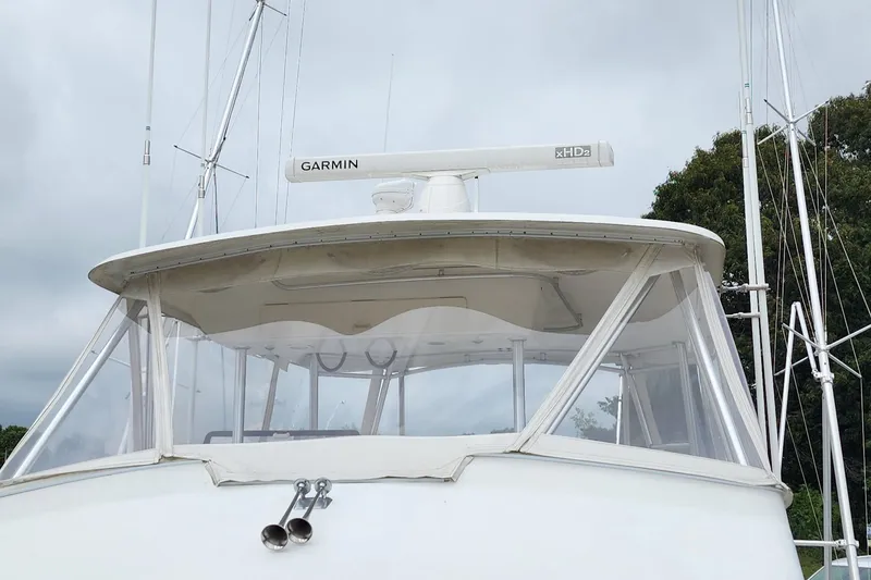 Slide: The Image of 2001 Ocean Yachts 56 Super Sport boat with Garmin radar, front view. - 16