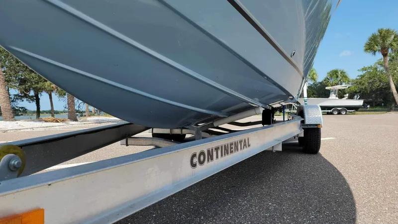 Slide: The Image of 2017 Sea Chaser 24 HFC boat on Continental trailer, close-up view. - 16