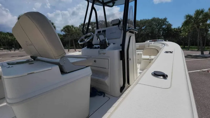 Slide: The Image of 2017 Sea Chaser 24 HFC boat interior with helm and seating. - 31