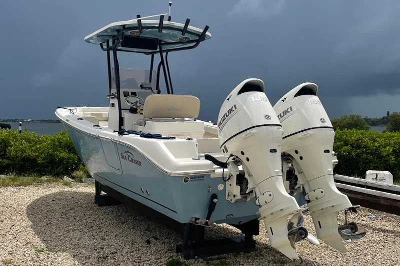 Slide: The Image of 2017 Sea Chaser 24 HFC boat with twin Suzuki outboard engines. - 9