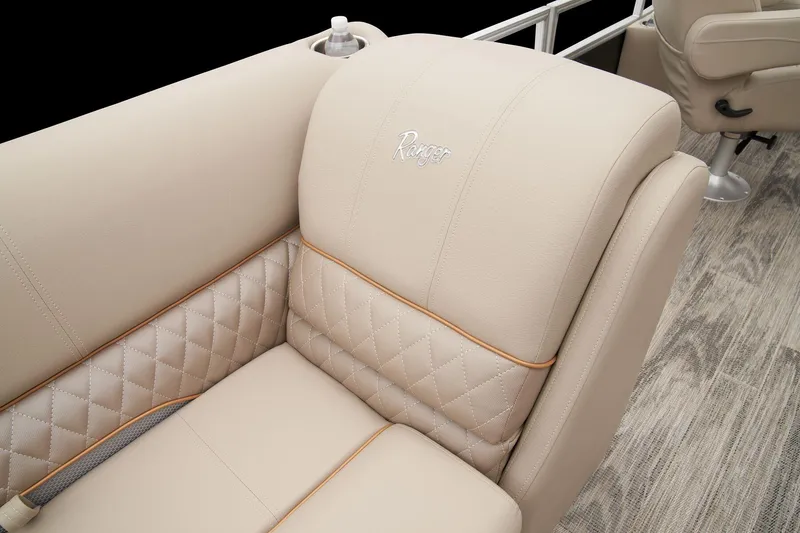 Slide: The Image of 2024 Ranger Reata 220FC boat seat with beige upholstery and diamond stitching. - 47