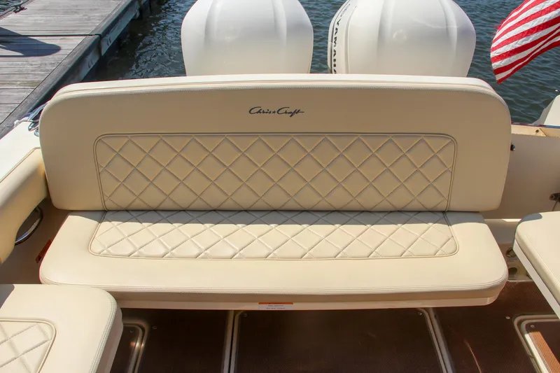 Slide: The Image of Chris-Craft Calypso 30 boat seat, 2017 model, with diamond-stitched beige upholstery. - 21