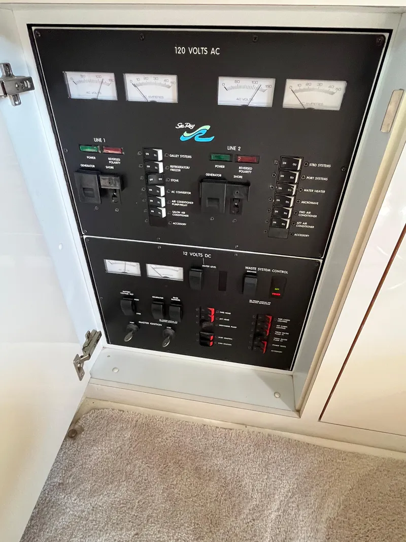 Slide: The Image of Electrical control panel of a 1997 Sea Ray 420 Aft Cabin yacht. - 45
