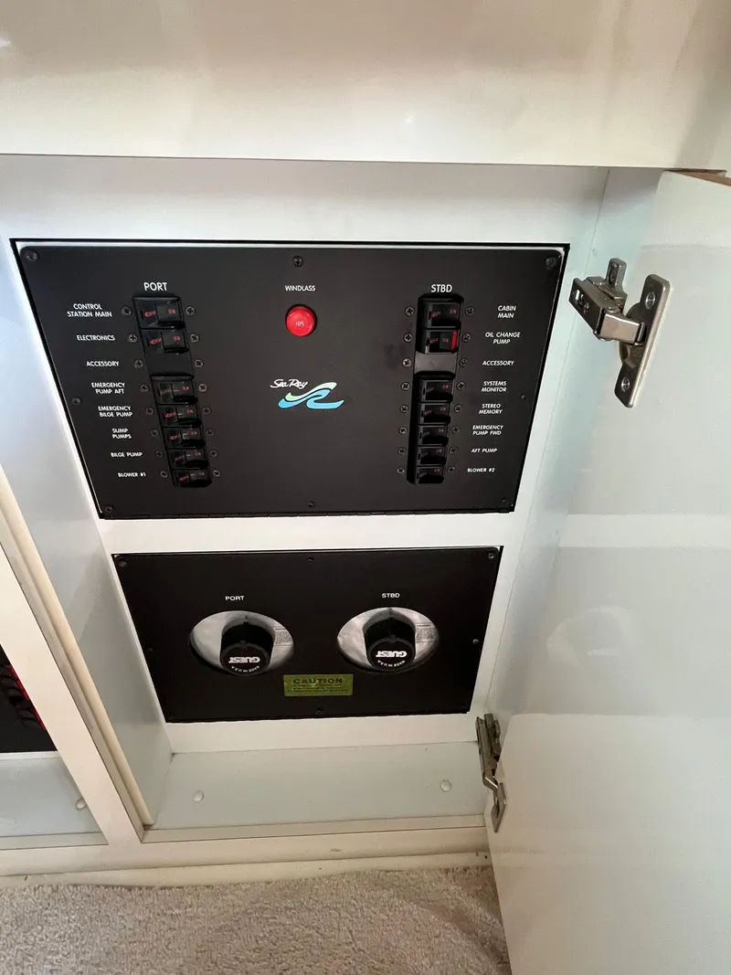 Slide: The Image of Electrical control panel of a 1997 Sea Ray 420 Aft Cabin yacht. - 46