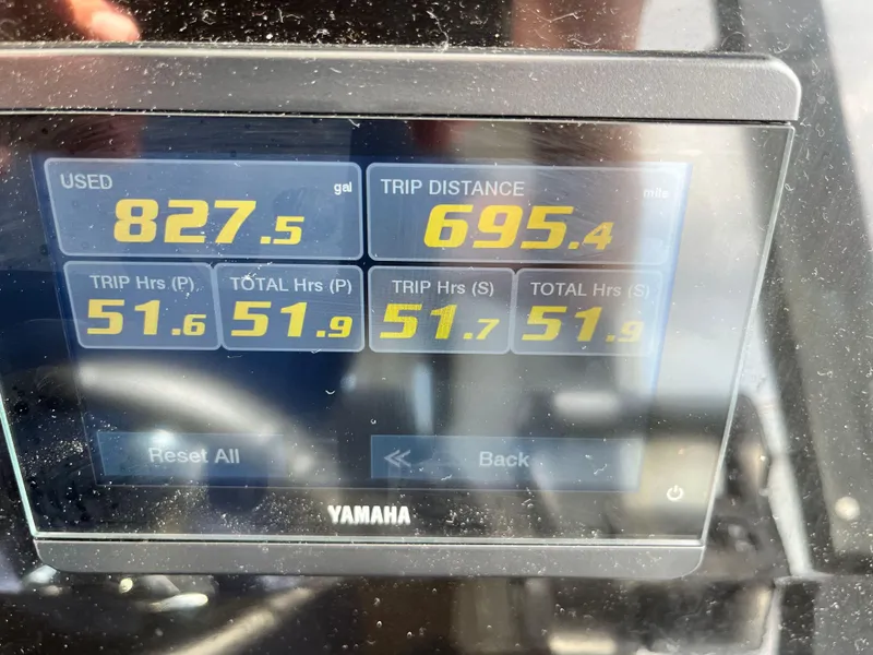 Slide: The Image of Yamaha display showing fuel usage and trip data for 2022 Jeanneau NC 1095 boat. - 8