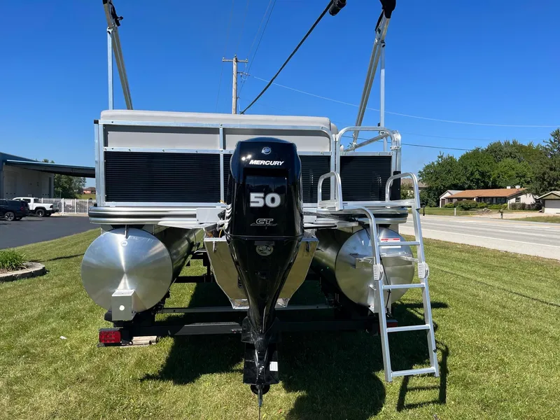Slide: The Image of 2024 Lowe Ultra 160 Cruise pontoon boat with Mercury 50 HP engine. - 4