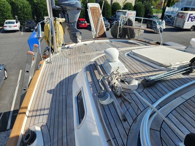 Slide: The Image of Deck view of 2006 Hallberg-Rassy 53 sailboat with winches and ropes. - 31