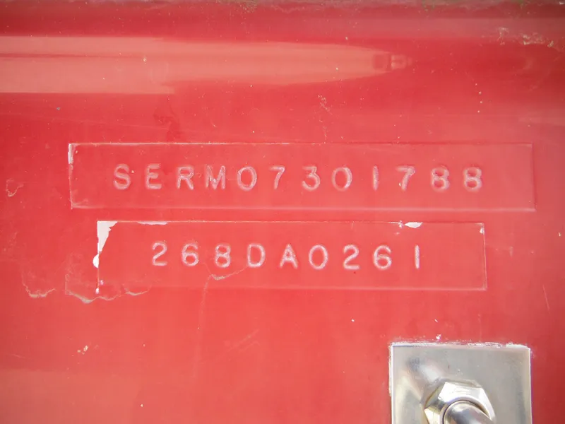 Slide: The Image of 1988 Sea Ray 268 Sundancer hull identification number (HIN) and serial number. - 14
