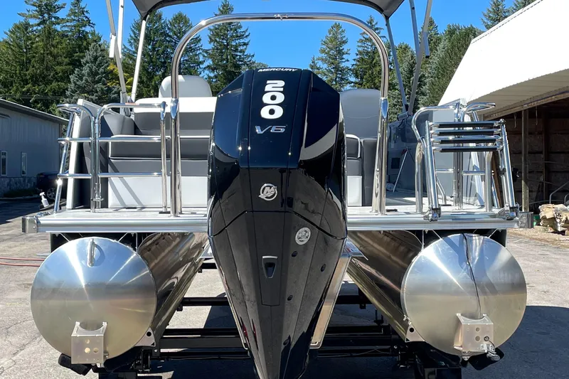 Slide: The Image of 2023 Berkshire 24 UL CTS pontoon boat with a powerful 200 V6 engine. - 7