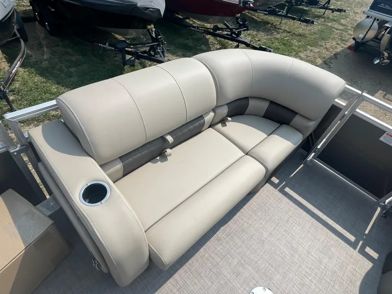 Slide: The Image of 2024 Sun Tracker Party Barge 22 RF XP3 seating area with cup holder. - 5