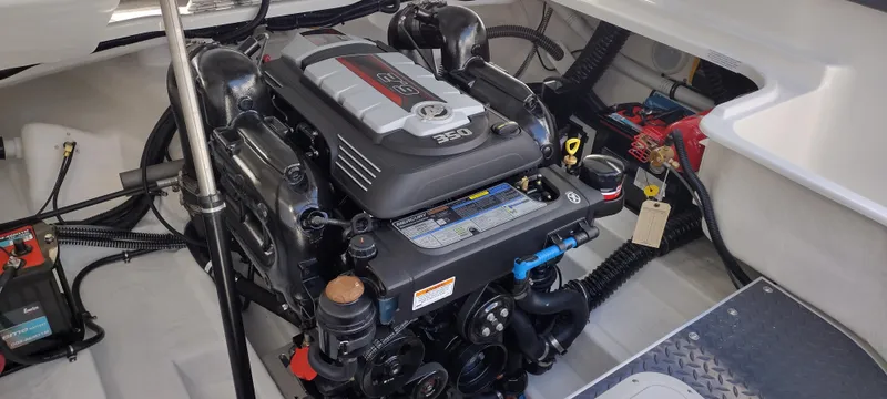 Slide: The Image of 2024 Formula 240 BR boat engine compartment with MerCruiser 350 engine. - 29
