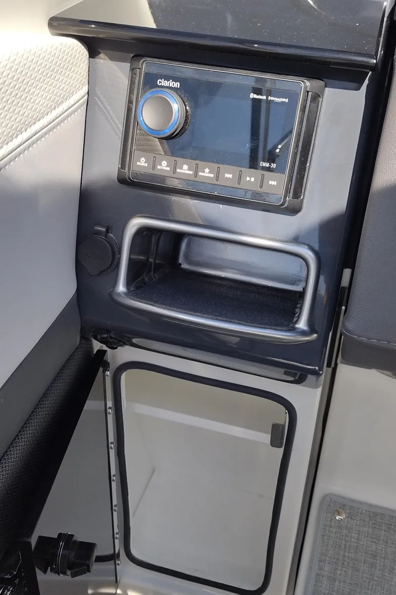 Slide: The Image of 2024 Formula 240 BR boat interior with Clarion audio system. - 48