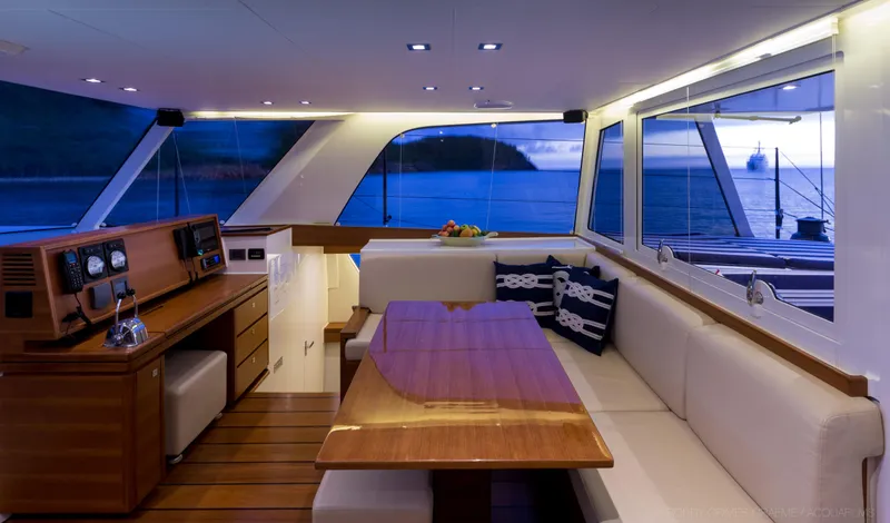 Slide: The Image of Luxurious interior of 2015 Gunboat 60 yacht with elegant seating and ocean view. - 20