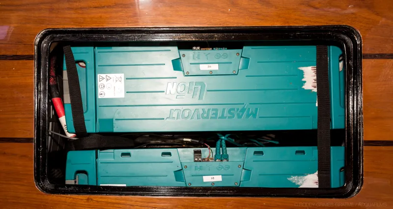 Slide: The Image of Battery compartment of a 2015 Gunboat 60 yacht, featuring Mastervolt Li-ion batteries. - 33