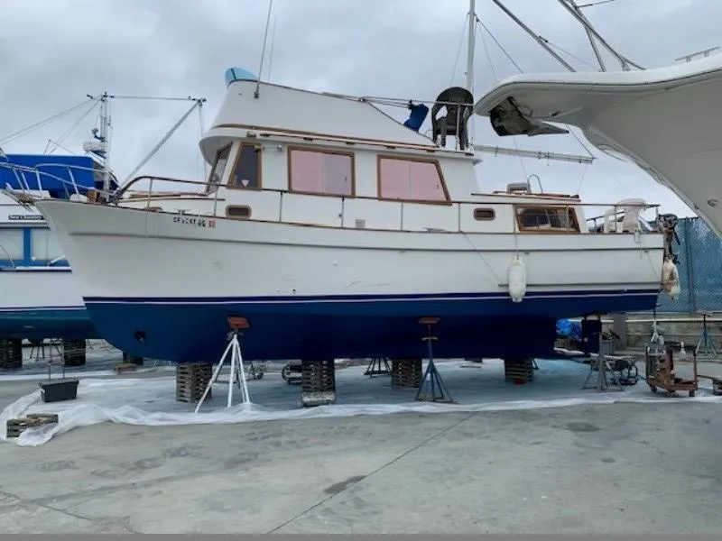 Slide: The Image of 1977 CHB 34 Double Cabin boat on dry dock for maintenance. - 36