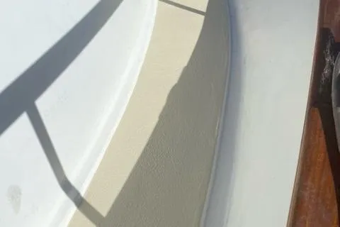Slide: The Image of Close-up of the deck of a 1977 CHB 34 Double Cabin boat. - 42