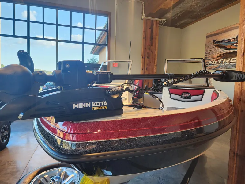 Slide: The Image of 2024 Ranger 1850MS boat with Minn Kota Terrova trolling motor in showroom. - 3