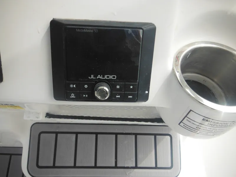 Slide: The Image of JL Audio system on 2024 Tidewater 220 LXF boat dashboard. - 44
