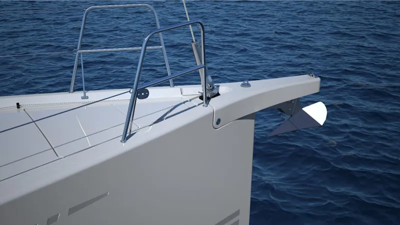 Slide: The Image of 2024 X-Yachts X4-0 yacht bow with anchor in blue ocean. - 28