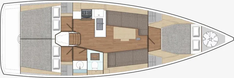 Slide: The Image of 2024 X-Yachts X4-0 interior layout with cabins, kitchen, and bathroom. - 31