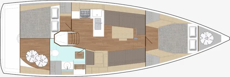 Slide: The Image of 2024 X-Yachts X4-0 interior layout with cabins, kitchen, and bathroom. - 32