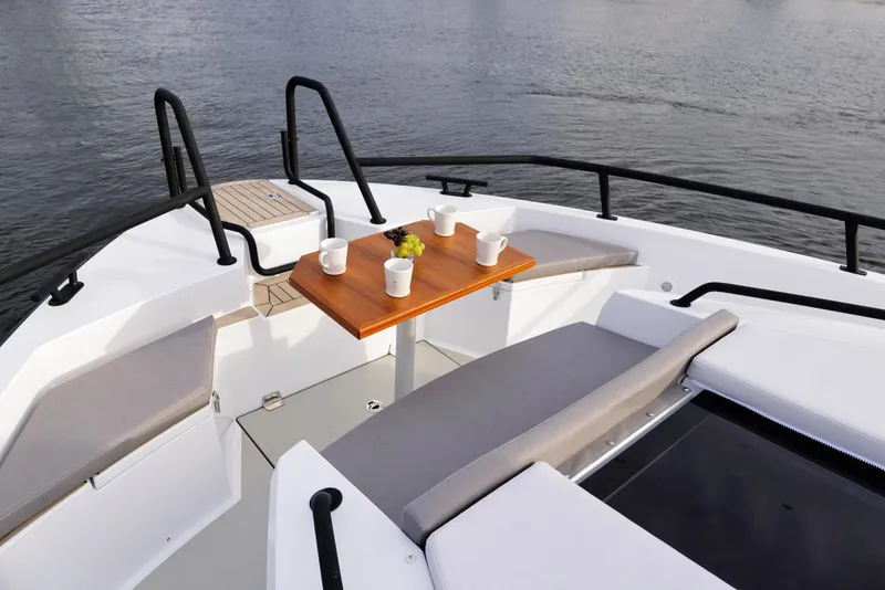 Slide: The Image of Interior cabin of 2025 Sargo 45 Cat A with twin beds and wooden cabinetry. - 11