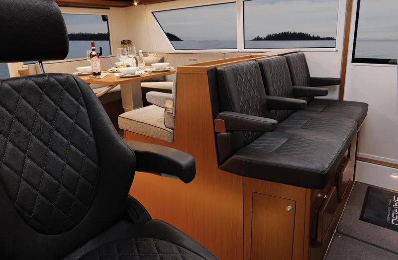 Slide: The Image of Interior of Sargo 45 Cat A 2025 with under-cabinet lighting and carpeted floor. - 24