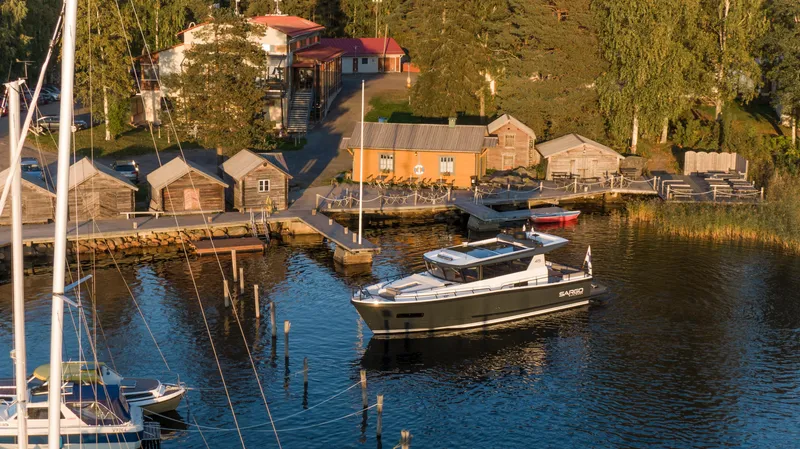 Slide: The Image of Sargo 45 Cat A 2025 motorboat cruising on open water. - 3