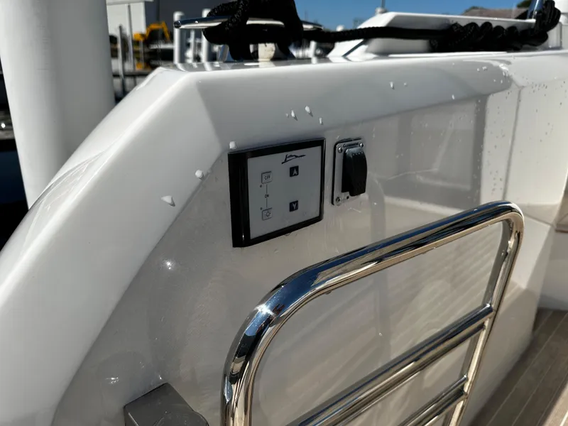 Slide: The Image of Control panel on the 2024 Prestige 420S yacht with stainless steel railing. - 17