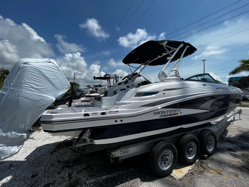 Slide: The Image of 2024 Monterey M-65 boat on a trailer under a sunny sky. - 3