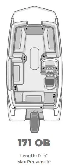 Slide: The Image of 2024 Starcraft SVX171 boat layout, 17' 4 length, max capacity 10 persons. - 13