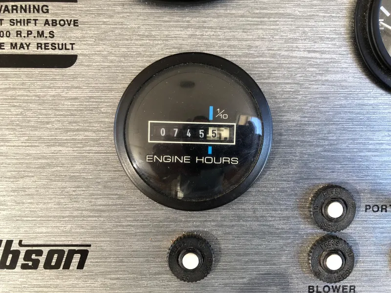 Slide: The Image of Close-up of engine hours gauge on 1993 Gibson 37 Sport Series boat. - 9