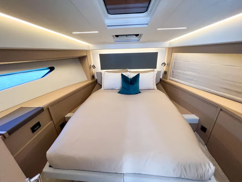 Slide: The Image of Luxurious bedroom interior of 2020 Prestige 520 S yacht with skylight and modern design. - 18