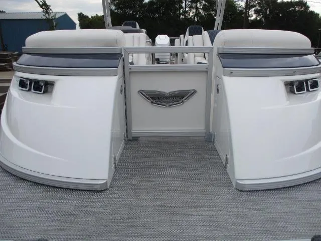 Slide: The Image of 2023 Bennington 25QFBA pontoon boat interior with plush seating and modern design. - 6