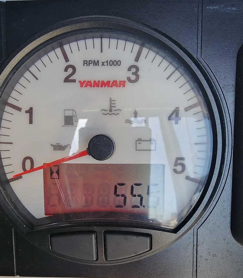Slide: The Image of Yanmar tachometer displaying 550 RPM on a 2019 Catalina 385 sailboat. - 36