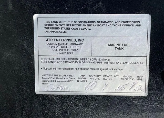 Slide: The Image of 1999 Northern Bay Center Console marine fuel tank label by JTR Enterprises, Inc. - 7